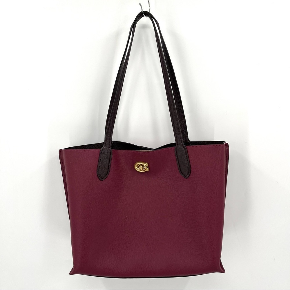 COACH Willow Tote in Colorblock C0691 Berry Leather Shoulder Bag Purse Travel